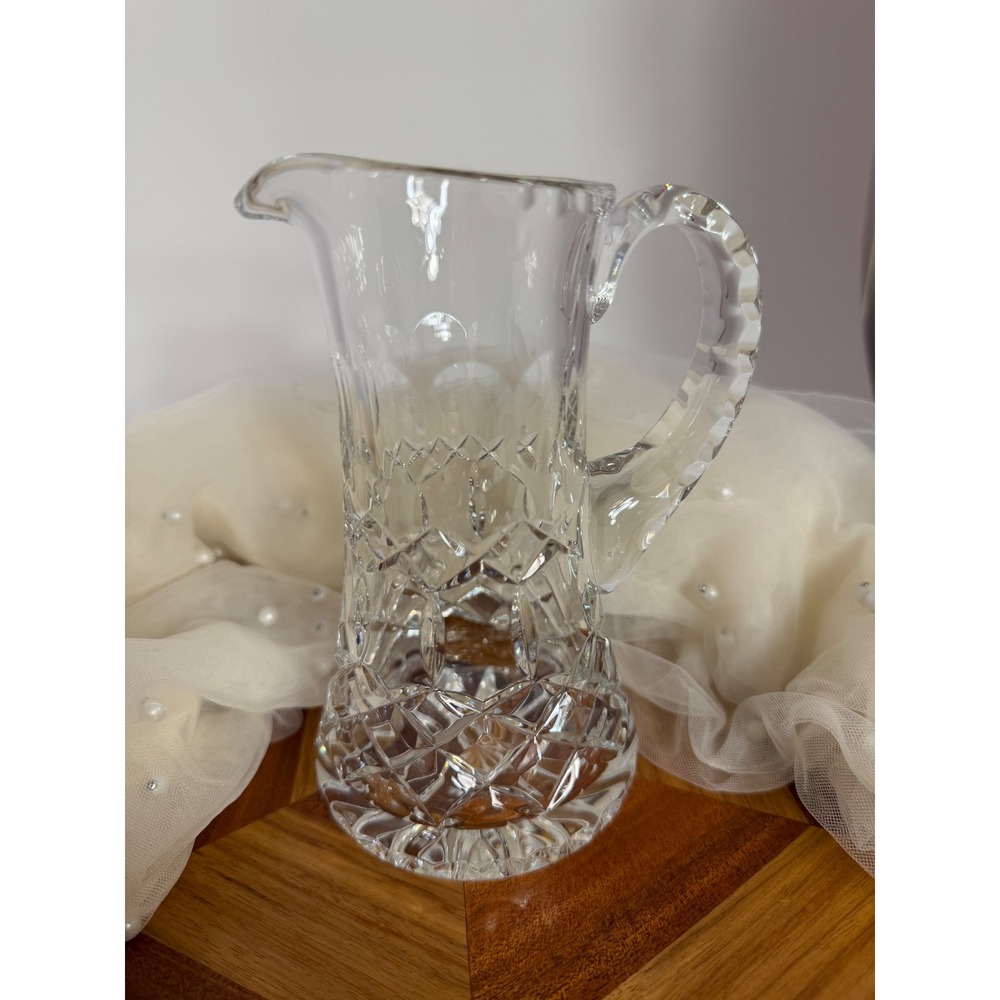 Vintage Cut Lead Crystal Pitcher Diamond Starburst Pattern 6 Inch Small Creamer